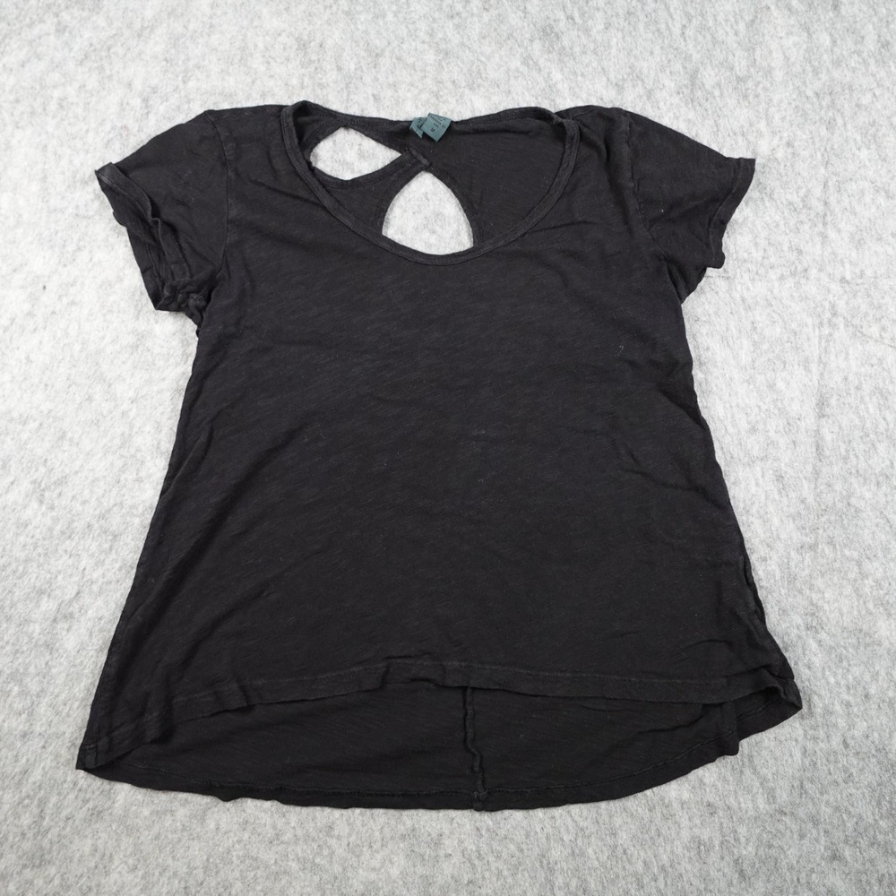 Left of Center Top Women Medium Black Short Sleeve Cutout Strappy Back Slub Knit